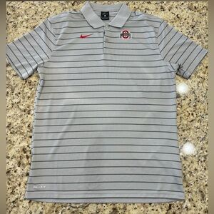 Nike - The Ohio State University - Polo - Gray w/ Red Stripes - Medium - Dri-Fit